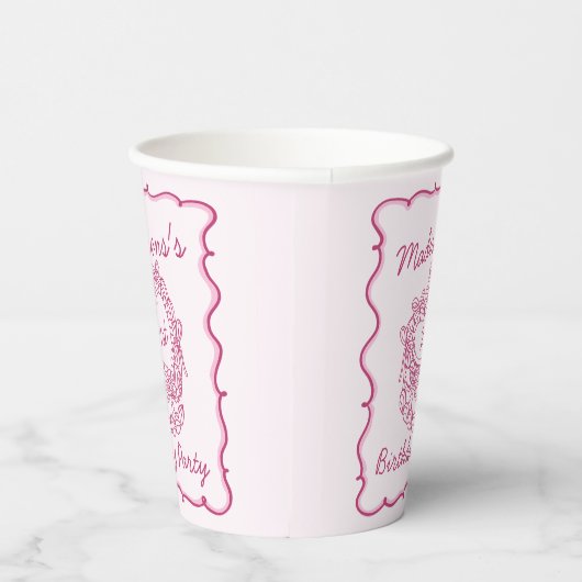 Roze Bow Retro Hart Coquette Taart Verjaardag Papieren Bekers (Rechts)