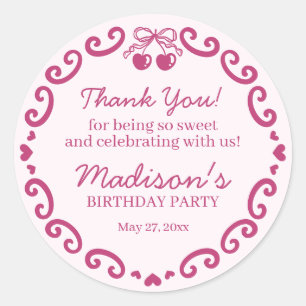 Roze Bow Retro Hart Coquette Taart Verjaardag Ronde Sticker