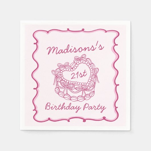 Roze Bow Retro Hart Coquette Taart Verjaardag Servet (Voorkant)