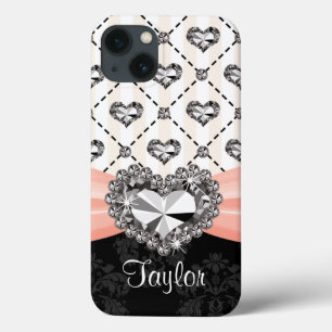 Roze Bow Rhinestone Heart iPhone 13 Hoesje