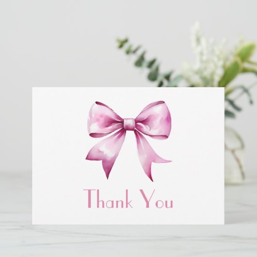 Roze Bow Ribbon Baby shower Bedankkaart (Staand voorkant)