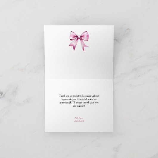 Roze Bow Ribbon Baby shower Bedankkaart (Binnen)