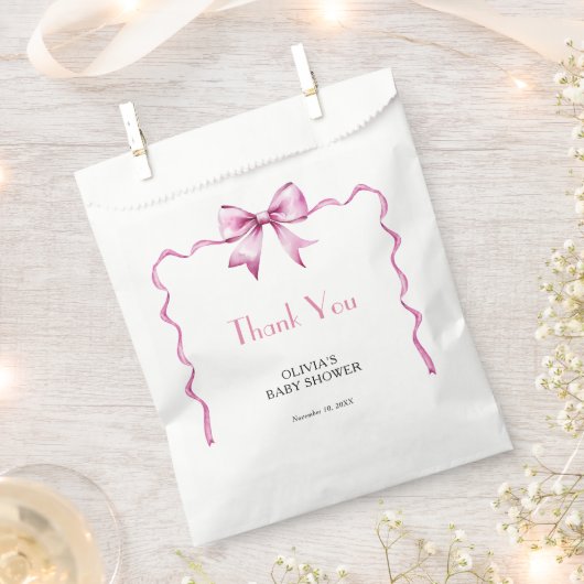 Roze Bow Ribbon Baby shower Bedankzakje (Geknipt)
