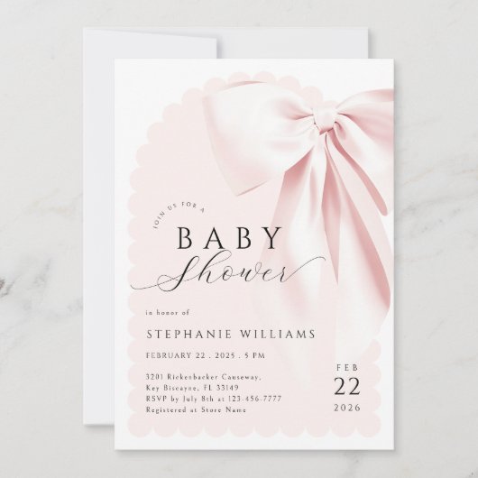 Roze Bow Ribbon Baby shower Kaart (Voorkant)