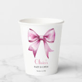 Roze Bow Ribbon Baby shower Papieren Bekers (Achterkant)