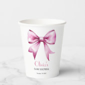 Roze Bow Ribbon Baby shower Papieren Bekers (Voorkant)