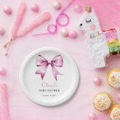 Roze Bow Ribbon Baby shower Papieren Bordje (Feest)