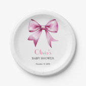 Roze Bow Ribbon Baby shower Papieren Bordje (Voorkant)