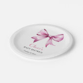 Roze Bow Ribbon Baby shower Papieren Bordje (Gekanteld)