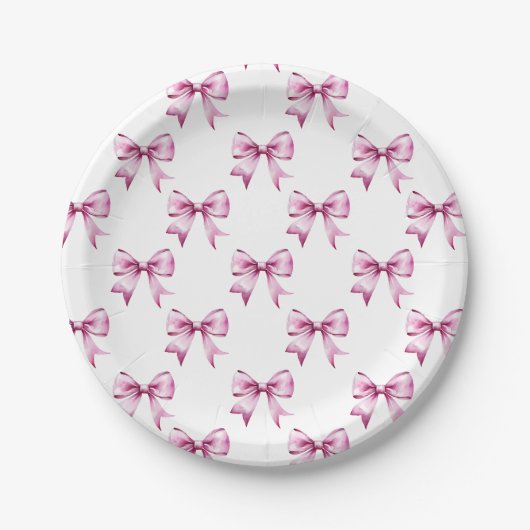 Roze Bow Ribbon Baby shower Papieren Bordje (Voorkant)