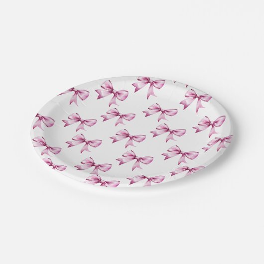 Roze Bow Ribbon Baby shower Papieren Bordje (Gekanteld)