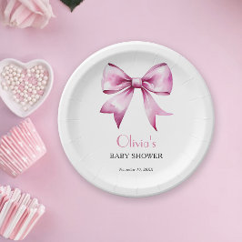 Roze Bow Ribbon Baby shower Papieren Bordje