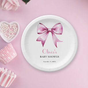 Roze Bow Ribbon Baby shower Papieren Bordje