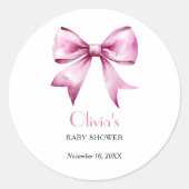 Roze Bow Ribbon Baby shower Ronde Sticker (Voorkant)