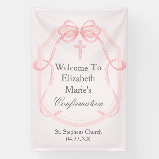 Roze Bow Ribbon Bevestiging Partij Aangepast Spandoek (Verticaal)