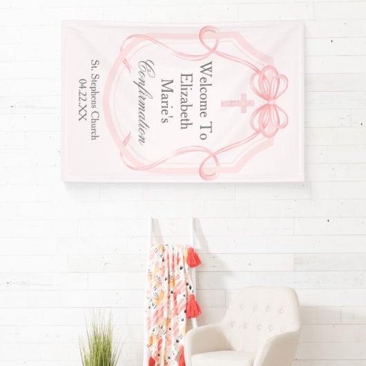 Roze Bow Ribbon Bevestiging Partij Aangepast Spandoek (Insitu)