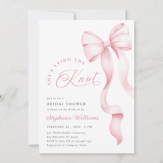 Roze Bow Ribbon Bruids Douche Uitnodiging (Voorkant)