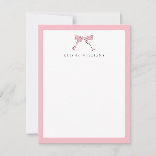 Roze Bow Ribbon Coquette Notitiekaartje (Voorkant)