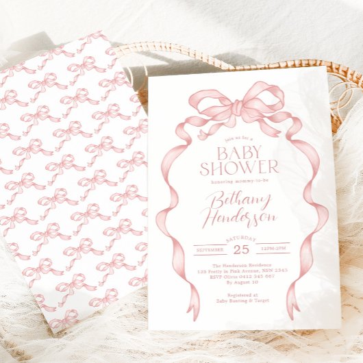  Roze Bow Ribbon Girl Baby shower Kaart
