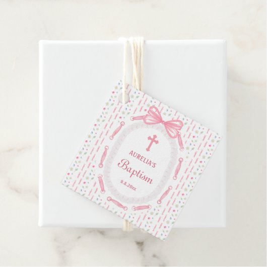 Roze Bow Ribbon Lijst Bloemdoop Bedankjes Labels (In situ)