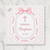 Roze Bow Ribbon Lijst Bloemdoop Bedankjes Labels (Voorkant)