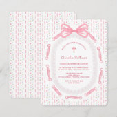 Roze Bow Ribbon Lijst Bloemdoop Kaart (Voorkant / Achterkant)