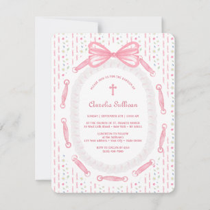 Roze Bow Ribbon Lijst Bloemdoop Kaart