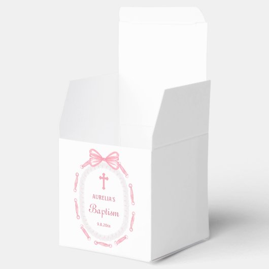 Roze Bow Ribbon Lijst Doopsel Kubus Bedankdoosjes (Geopend)