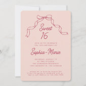 Roze Bow Ribbon Modern Sweet 16 Verjaardag Kaart (Voorkant)