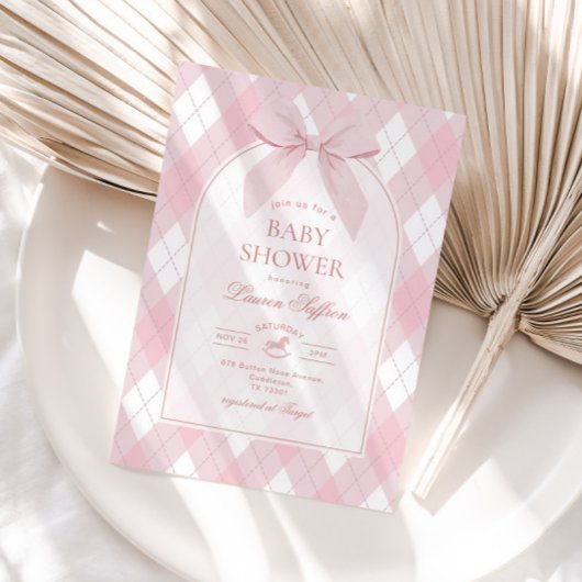 Roze Bow Rocking Horse polo Vinatge Baby shower Kaart