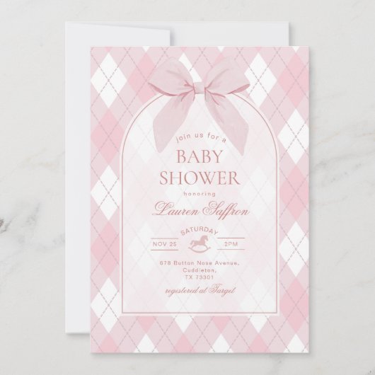 Roze Bow Rocking Horse polo Vinatge Baby shower Kaart (Voorkant)