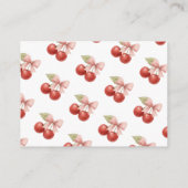 Roze Bow Rode Kersen op Top Baby shower Luier Game Informatiekaartje (Achterkant)