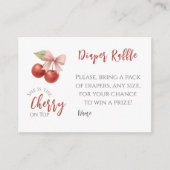 Roze Bow Rode Kersen op Top Baby shower Luier Game Informatiekaartje (Voorkant)