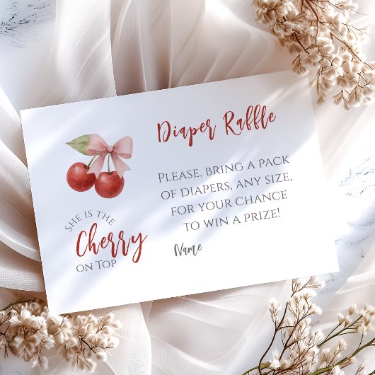 Roze Bow Rode Kersen op Top Baby shower Luier Game Informatiekaartje