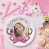 Roze Bow Ronde Foto Jaar Afstuderen Papieren Bordje (Feest)