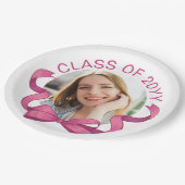  Roze Bow Ronde Foto Jaar Afstuderen Papieren Bordje (Gekanteld)