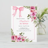 Roze Bow Roos Bloemen Greenery Meisjes Verjaardag Kaart (Staand voorkant)