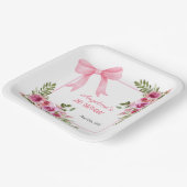 Roze Bow Roos Bloemen Greenery Meisjes Verjaardag Papieren Bordje (Gebogen)