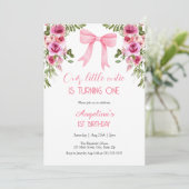 Roze Bow Roos Bloemen Kleine Cutie Verjaardag Kaart (Staand voorkant)