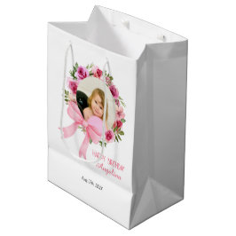 Roze Bow Roos Bloemen Krans Foto Verjaardag Medium Cadeauzakje