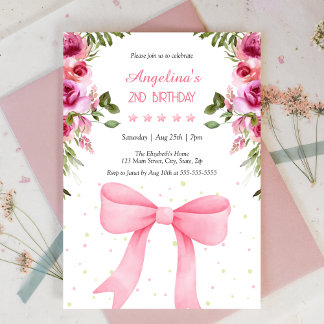 Roze Bow Roos Bloemen Polka Dots Verjaardag Kaart
