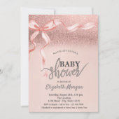 Roze Bow Roos Gouden Glitter Bokeh Baby shower Kaart (Voorkant)