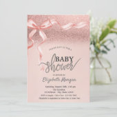 Roze Bow Roos Gouden Glitter Bokeh Baby shower Kaart (Staand voorkant)