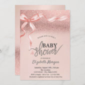 Roze Bow Roos Gouden Glitter Bokeh Baby shower Kaart (Voorkant / Achterkant)