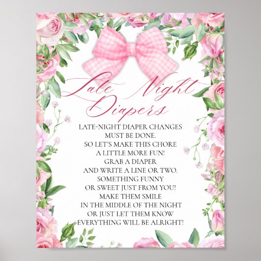 Roze Bow & Rozen Coquette Baby shower Luiers Spel Poster (Voorkant)