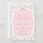 Roze Bow  Rozen Elegant Meisje Baby shower Kaart (Voorkant)