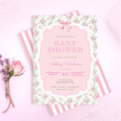 Roze Bow Rozen Elegant Meisje Baby shower Kaart