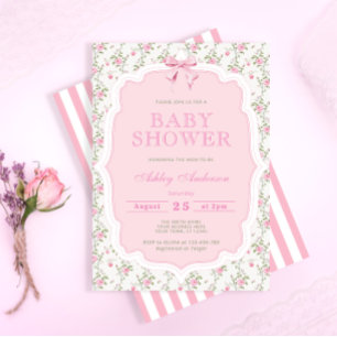 Roze Bow  Rozen Elegant Meisje Baby shower Kaart