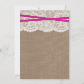 Roze Bow Rustic Burlap & Lace Engagement Party Kaart (Achterkant)