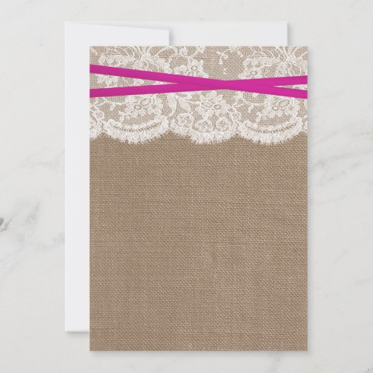 Roze Bow Rustic Burlap & Lace Engagement Party Kaart (Achterkant)